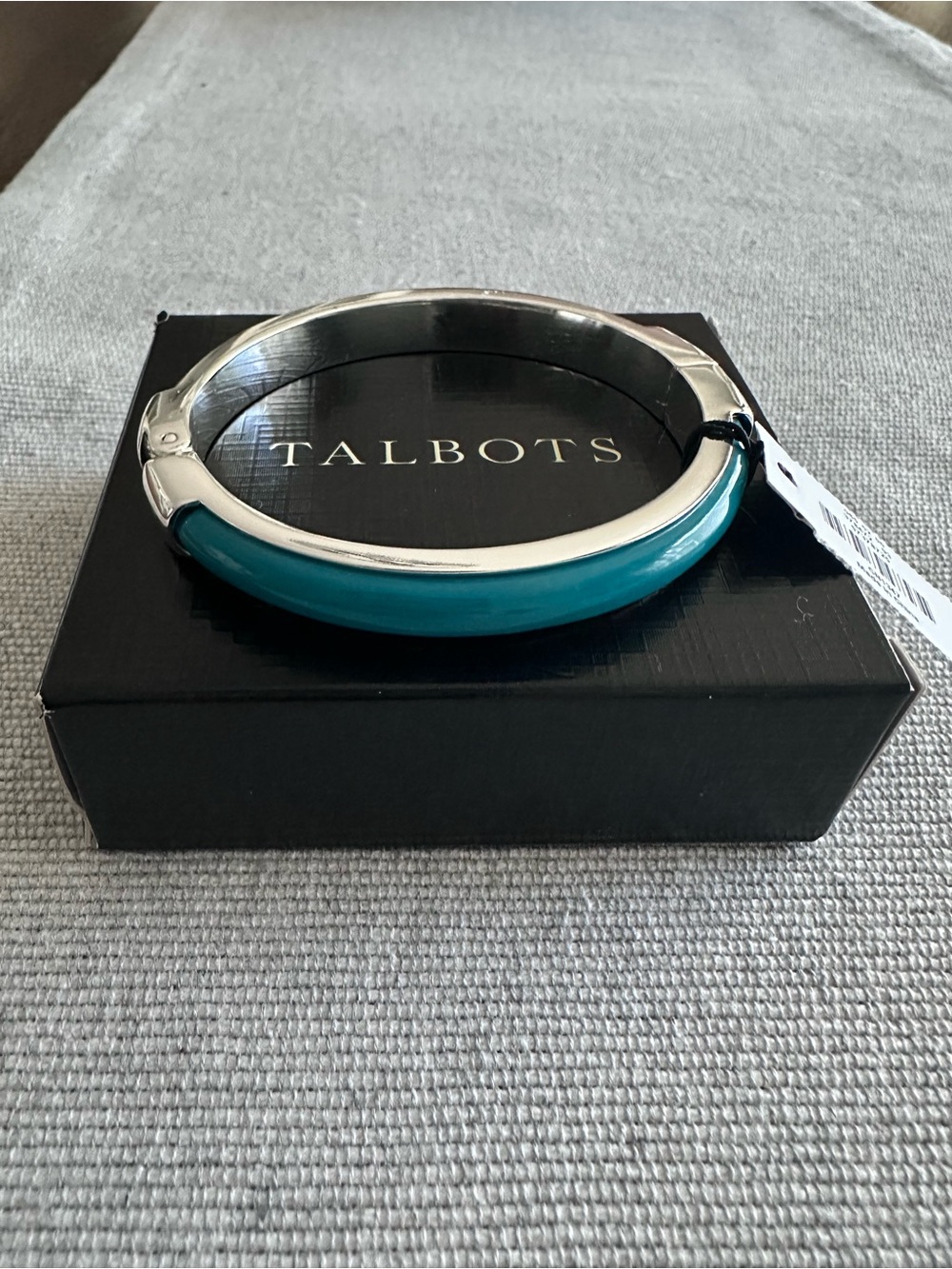 Talbots Silver tone & Teal Enamel Hinged Bangle Bracelet NWT and box